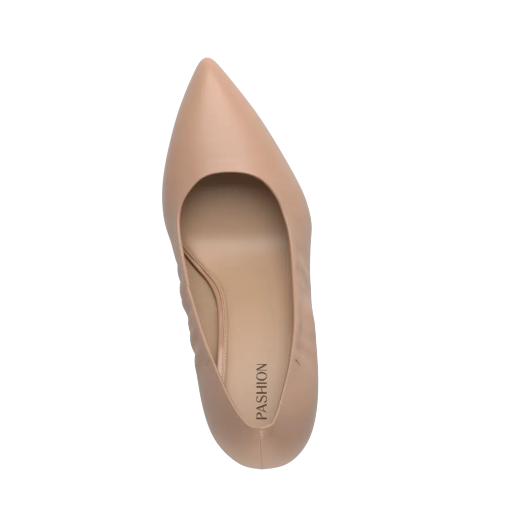 The Pump Wide Width - Latte Stretch Leather 3 Block