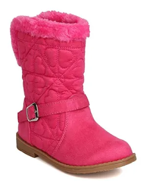 Toddler Girl's Quilted Hearts Suede Fur Riding Winter Boots
