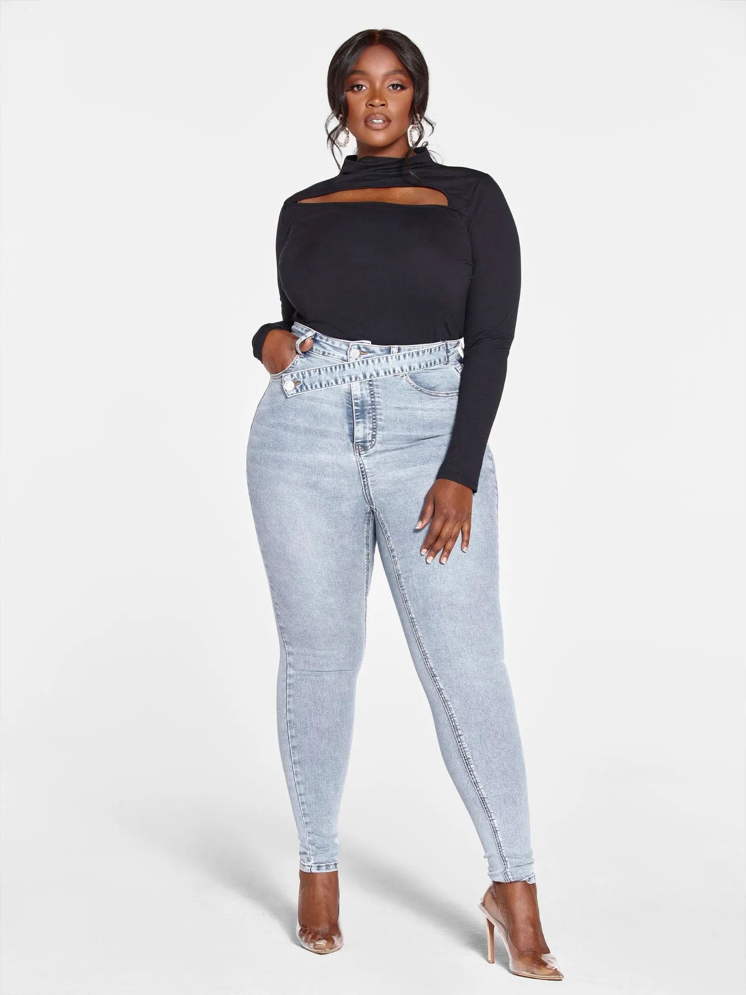 Ultra High Rise Crossover Detail Skinny Jeans