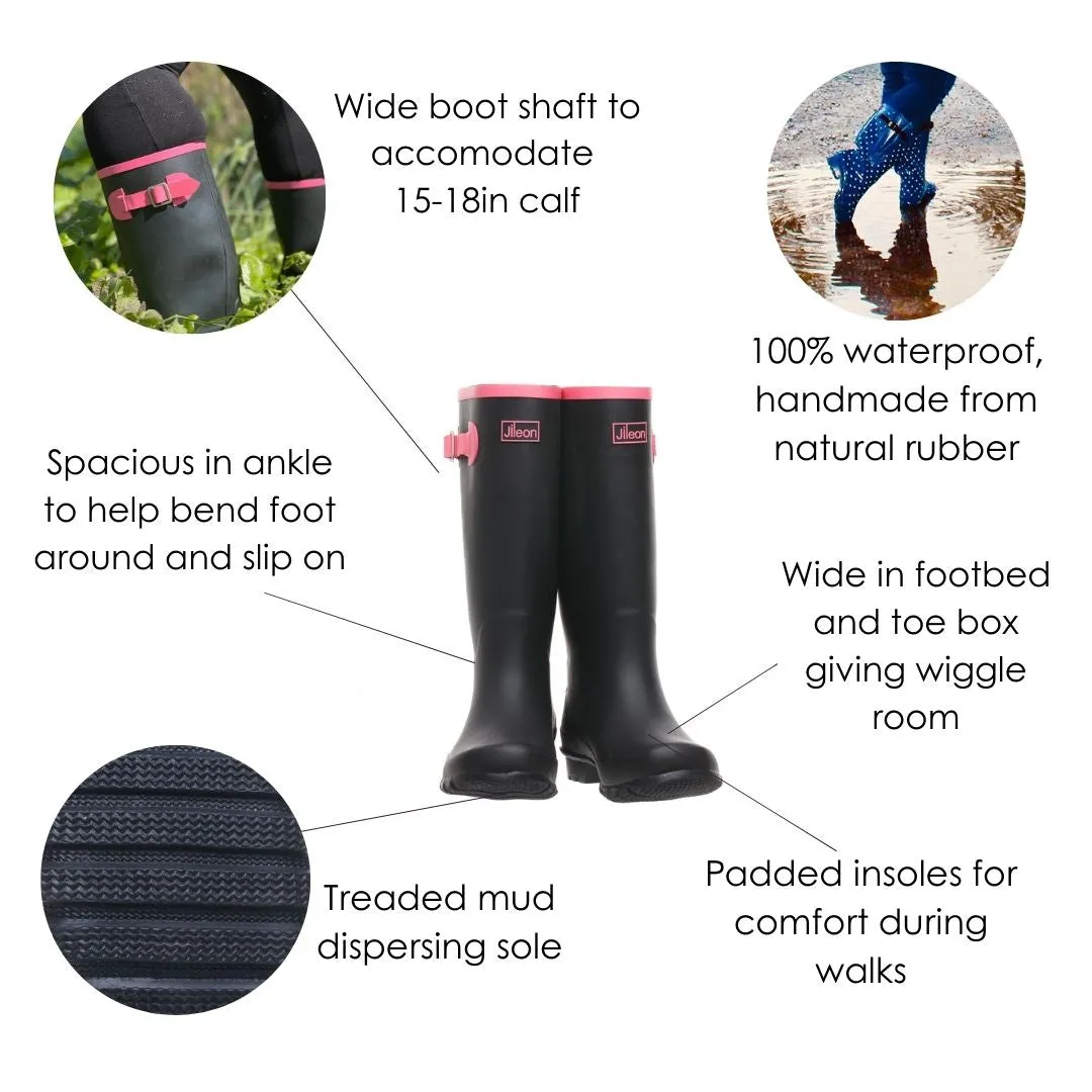 Wide Calf Rain Boots - 15 to 18 inch calf - Purple Spot - Wide Fit in Foot and Ankle