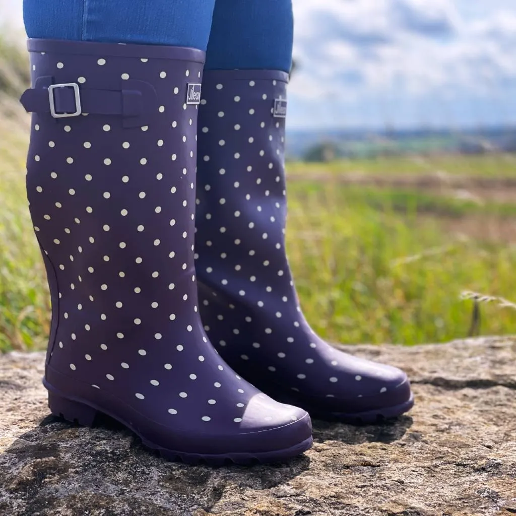 Wide Calf Rain Boots - 15 to 18 inch calf - Purple Spot - Wide Fit in Foot and Ankle