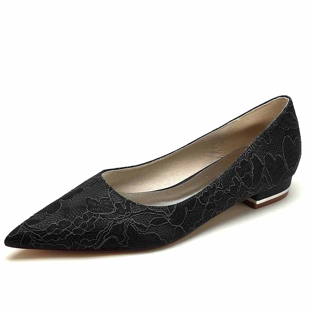 Women Lace Pointed Toe Bridal Flats Wedding Shoes