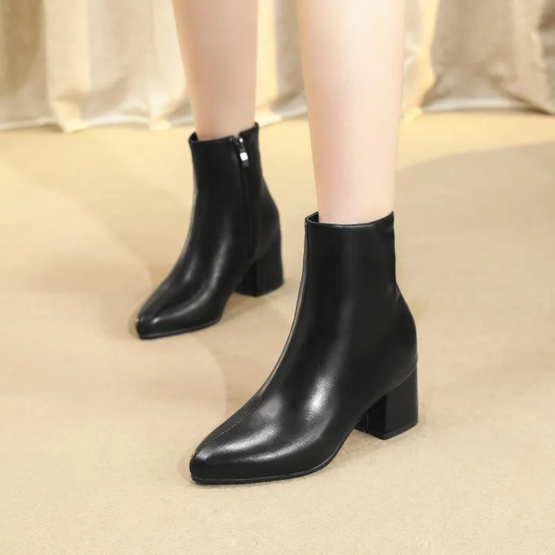 Women silver gold short plush lining block heel ankle booties