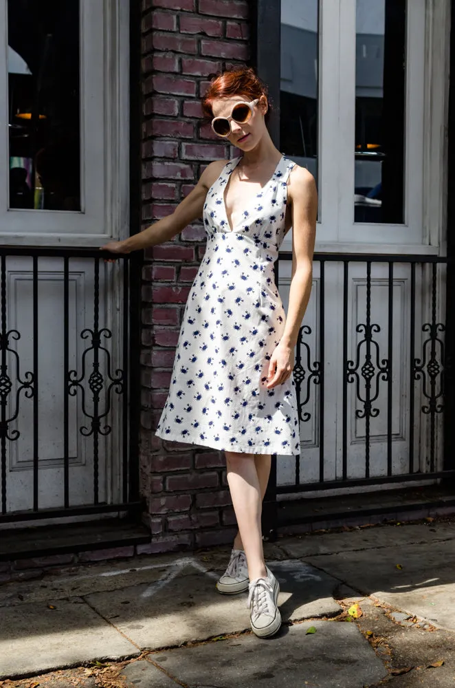 Women's Summer A-line shape V-neck Tank Dress with Straps & Pockets in Navy Crab 🦀