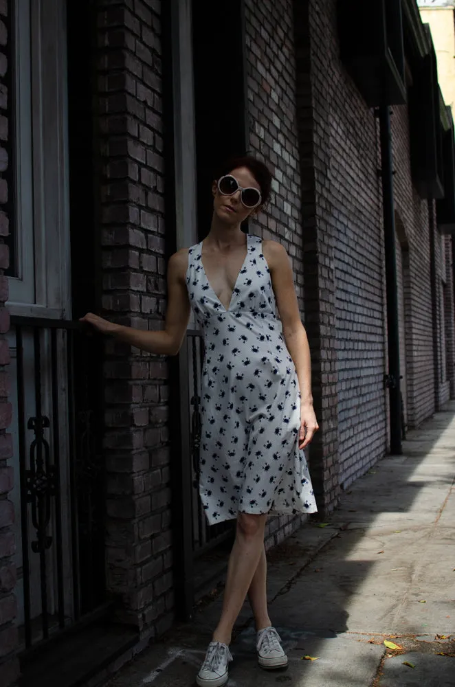 Women's Summer A-line shape V-neck Tank Dress with Straps & Pockets in Navy Crab 🦀
