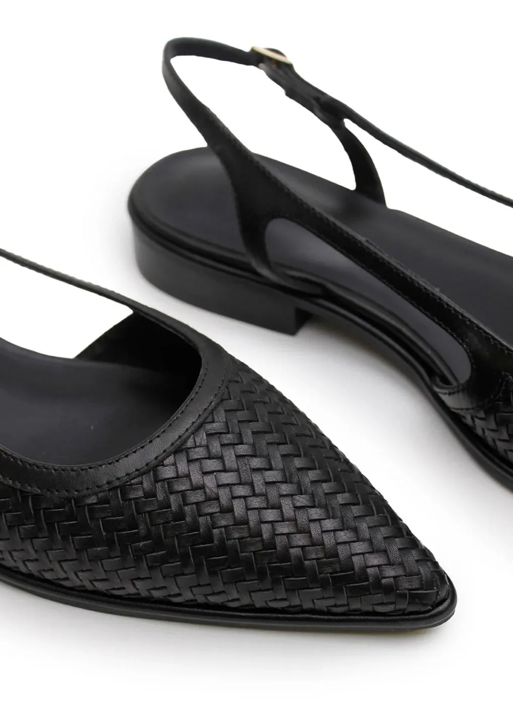 Woven Sling Back Flats Black
