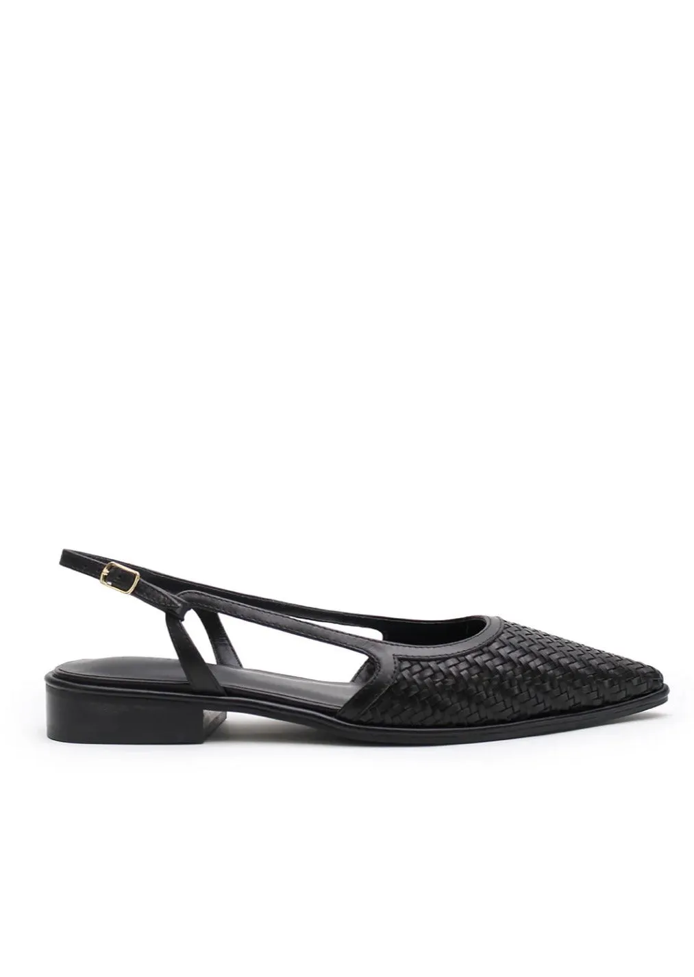 Woven Sling Back Flats Black