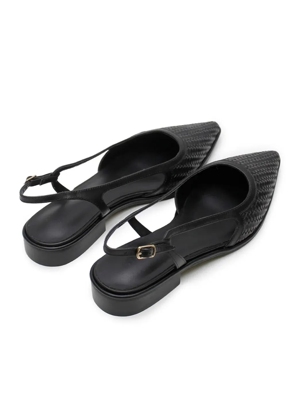 Woven Sling Back Flats Black