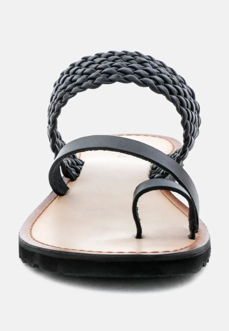 ZINA Black Braided Leather Flat Sandal