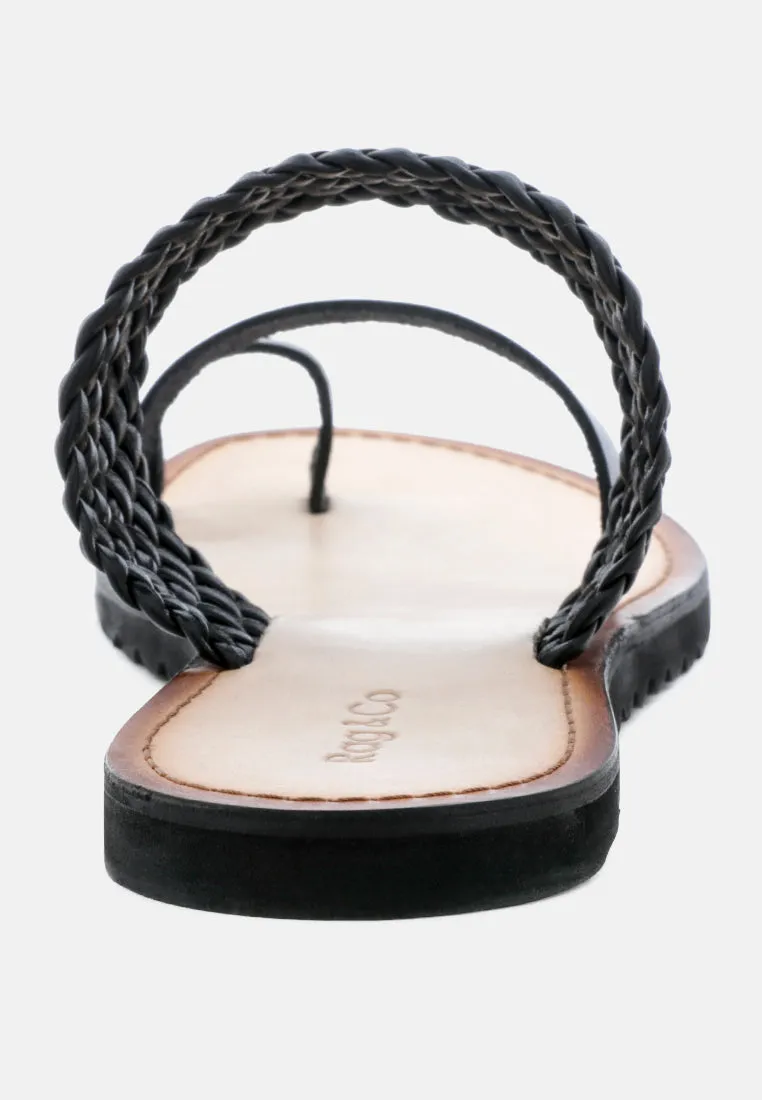 ZINA Black Braided Leather Flat Sandal