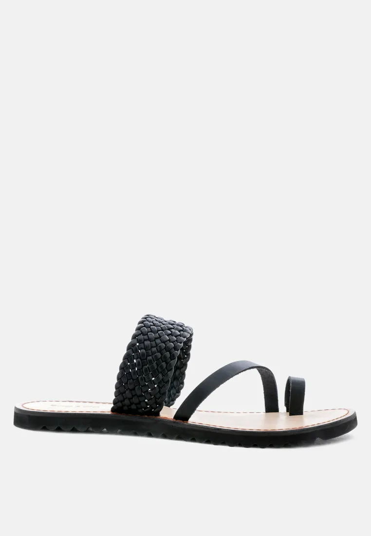 ZINA Black Braided Leather Flat Sandal
