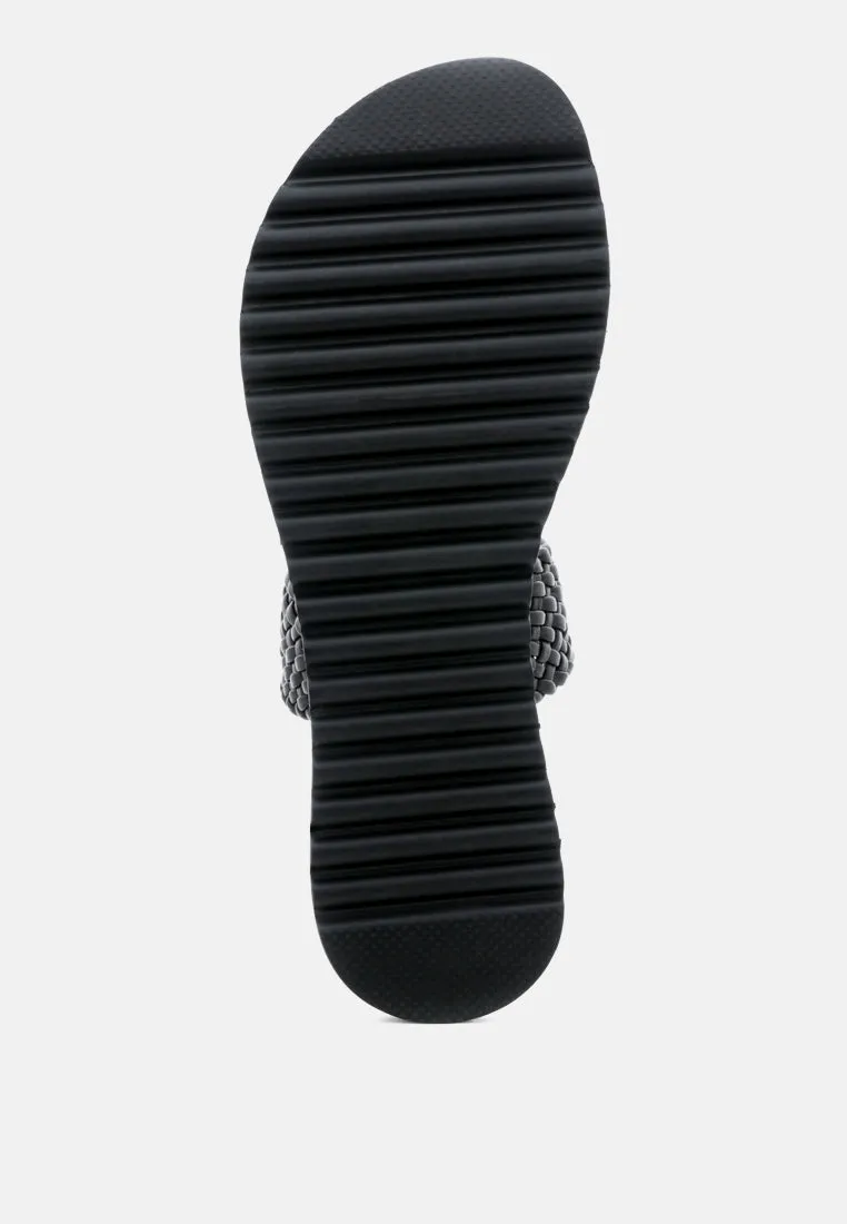 ZINA Black Braided Leather Flat Sandal